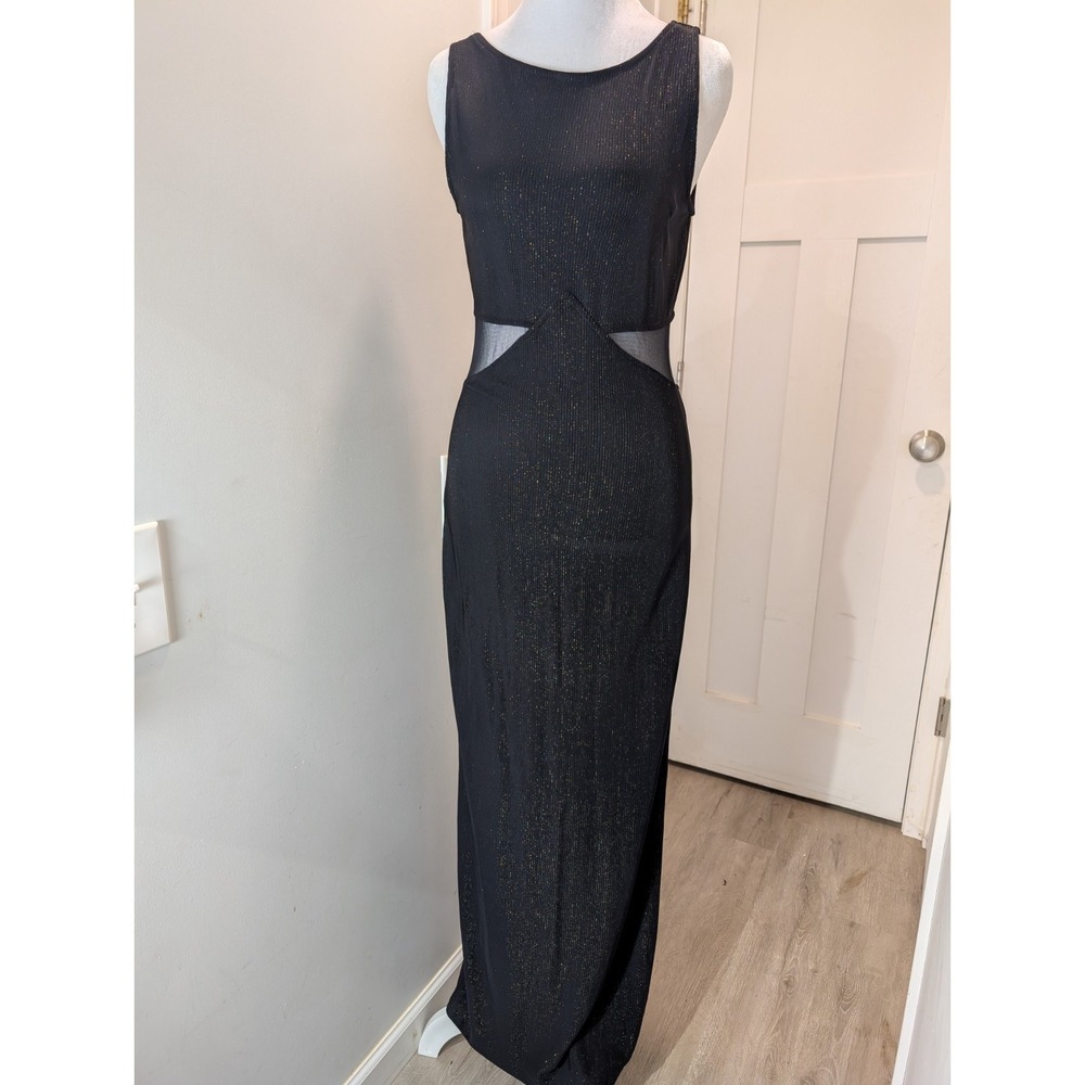 Vintage All That Jazz Sexy Fitted Dress Bodycon Black with Gold Sparkle